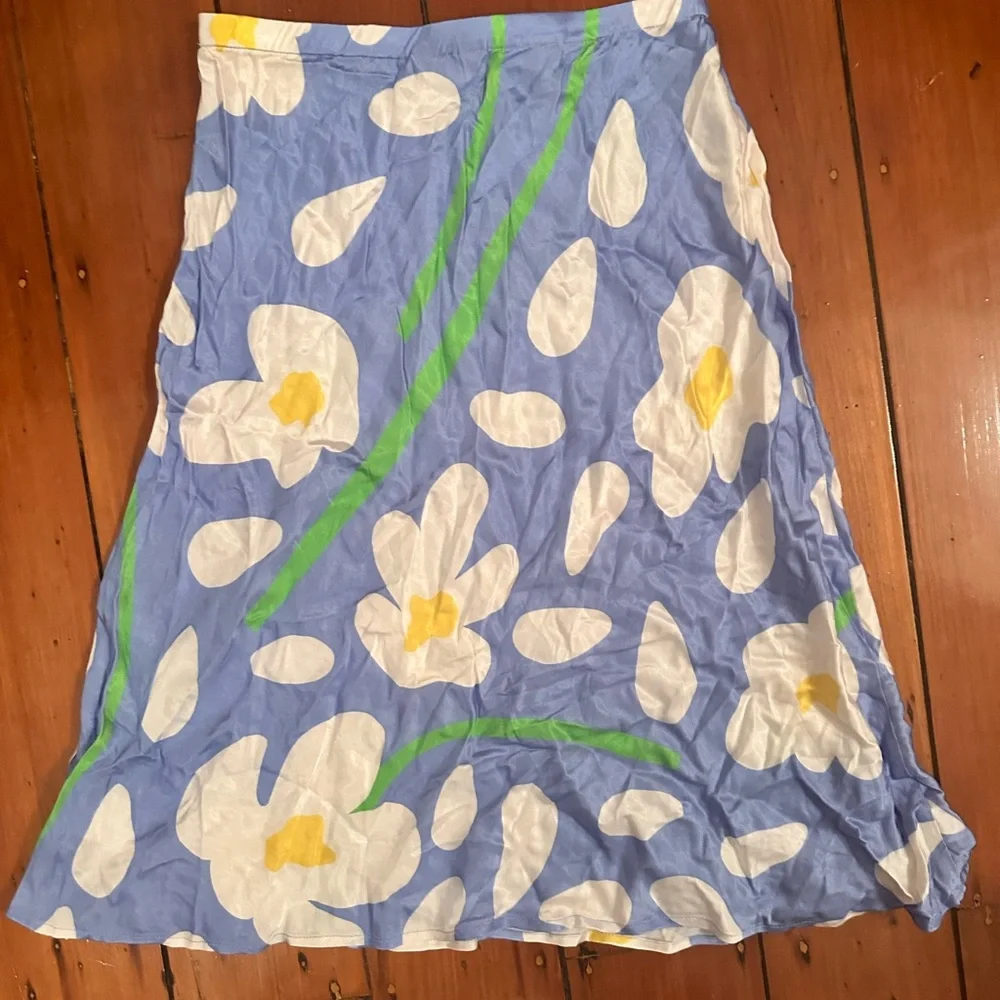 Gorman Skirt size 10 blue sunflower print satin midi luke John Matthew Arnold - Picture 3 of 6